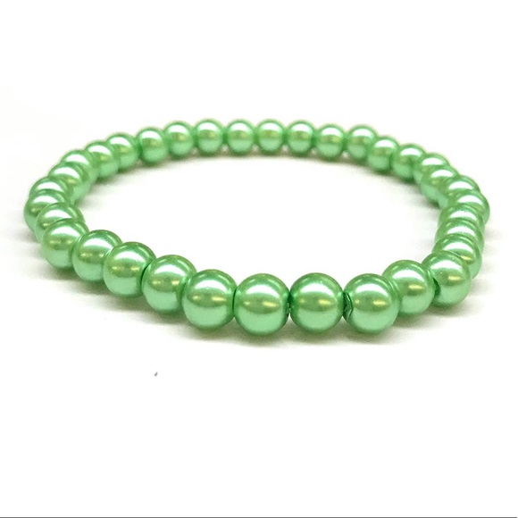 Set of 2 Green Faux Pearl Beaded Stretch Bracelets - Picture 5 of 5